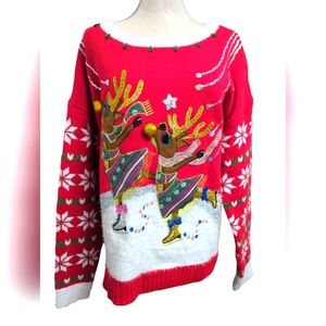 Holiday Times Ugly sweater Skating reindeer size L